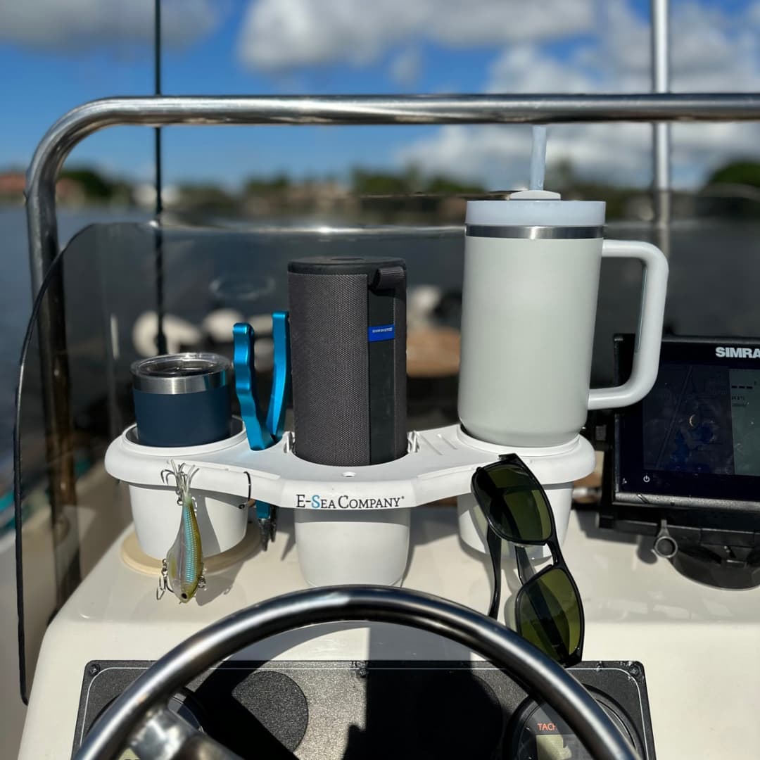 E-Sea Caddy Pro- Multi Cup Suction Mounted Drink Holder-White